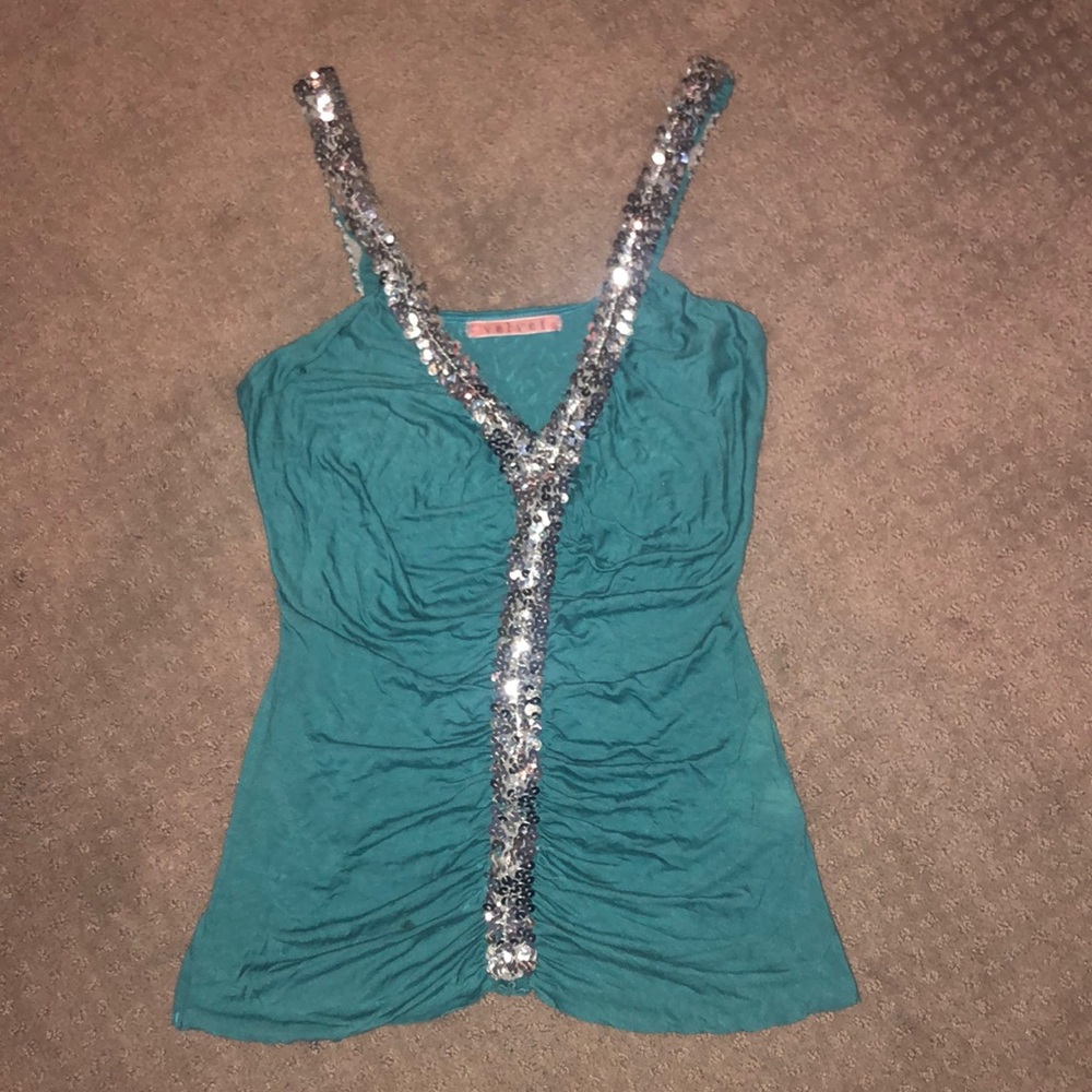 Velvet brand aqua and sequin top